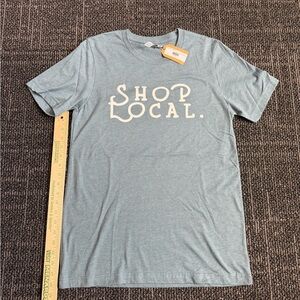 Womens Shop Local Graphic T-shirt Blue Medium NWT Bella + Canvas